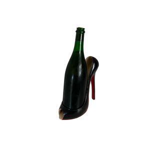 VTG Wild Eye Designs High Heel Wine Bottle Holder Red Black Bejeweled